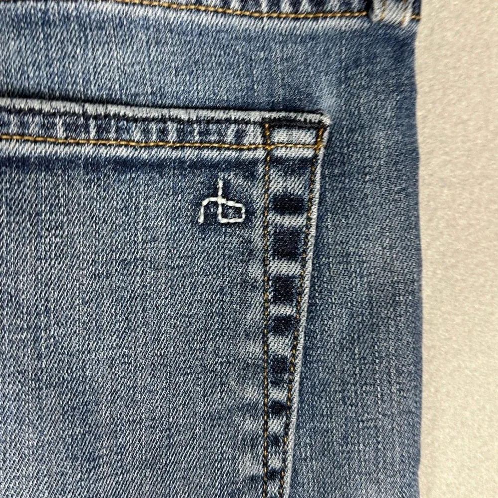 Rag Bone Fit 2 Slim Jeans Mens 32 Blue Tapered Leg Whiskering Button Fly Denim